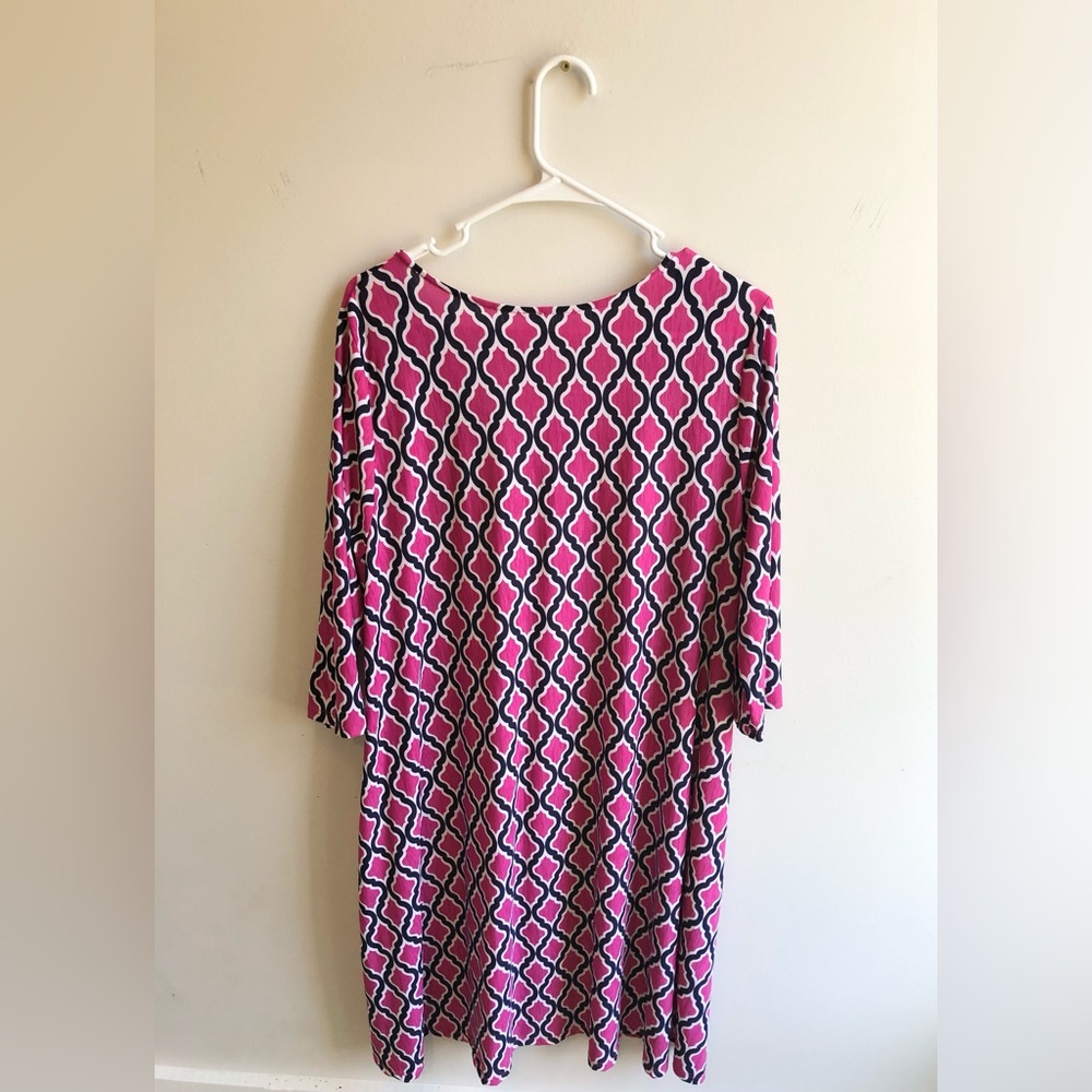 Pink Geometric Shift Dress Long Sleeve Lightweight - Picture 4 of 5